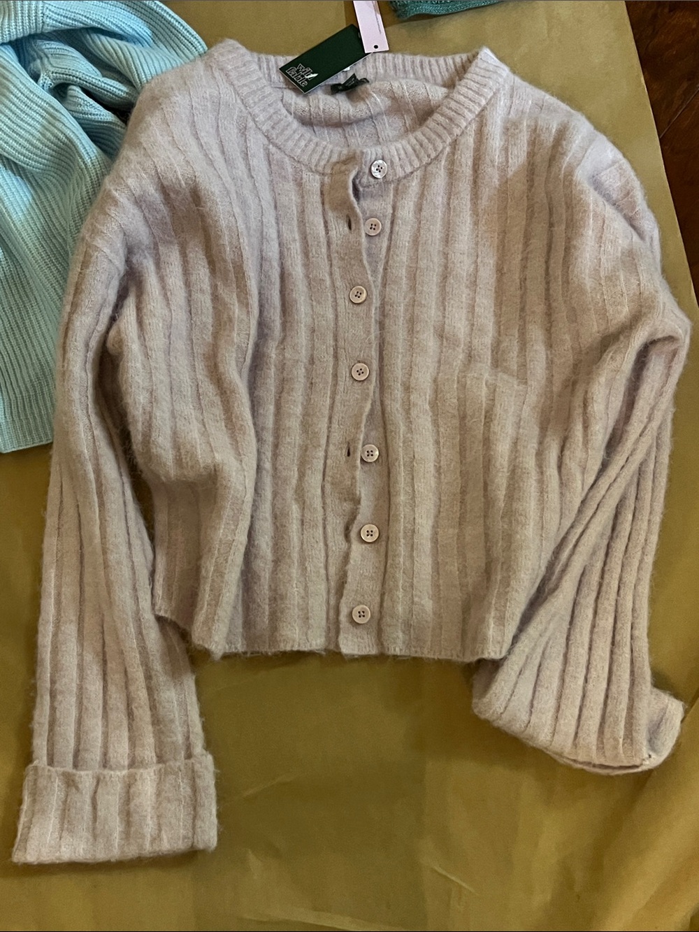 wild fable Light Beige Ribbed Button-Front Cardigan